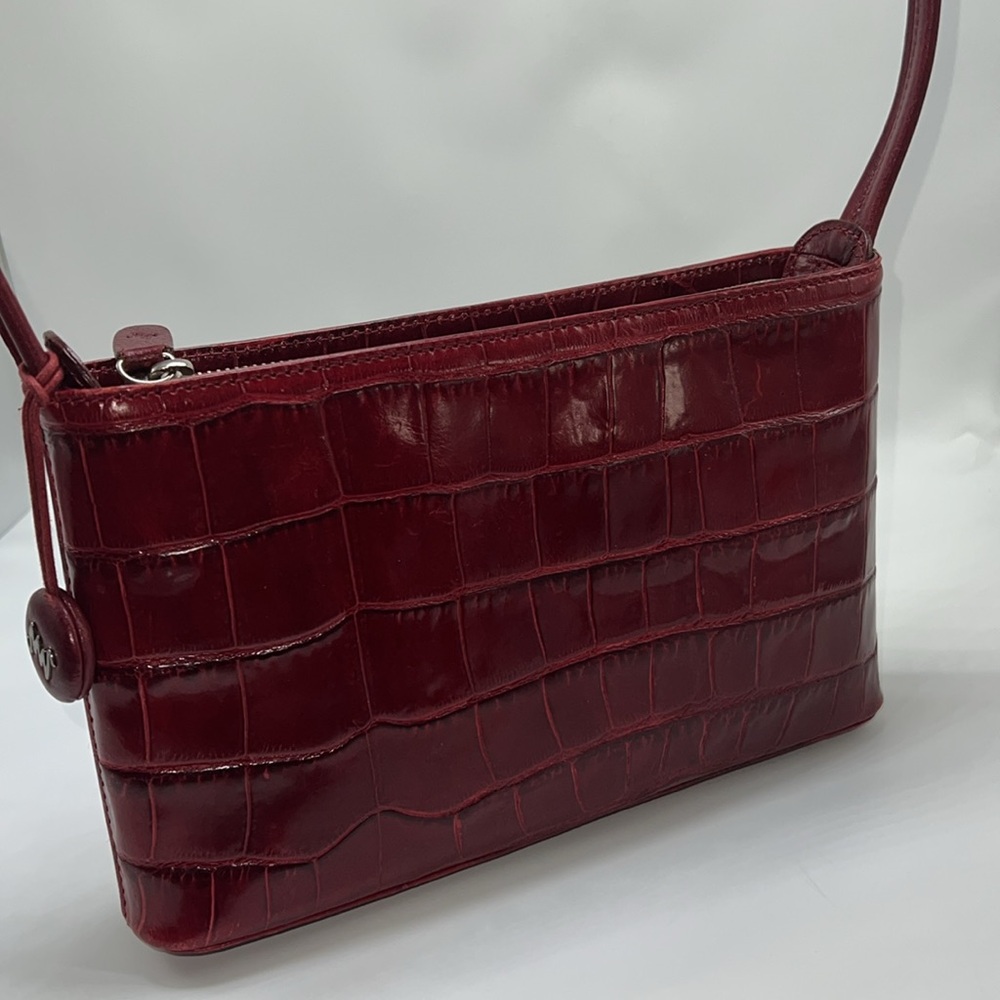 🌹MONSAC SCARLET RED CROCODILE EMBOSSED LEATHER SHOULDER BAG - Picture 3 of 17
